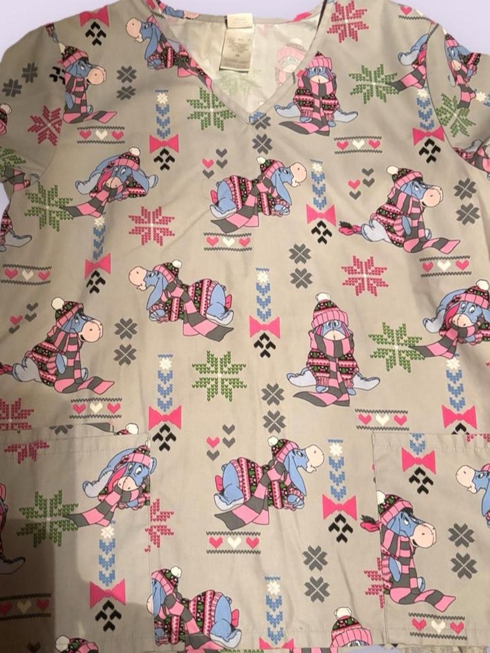 Disney Eeyore Winter Nordic Print Scrub Top Medium